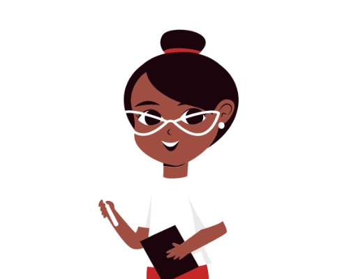Ilustración de una docente con gafas y libreta