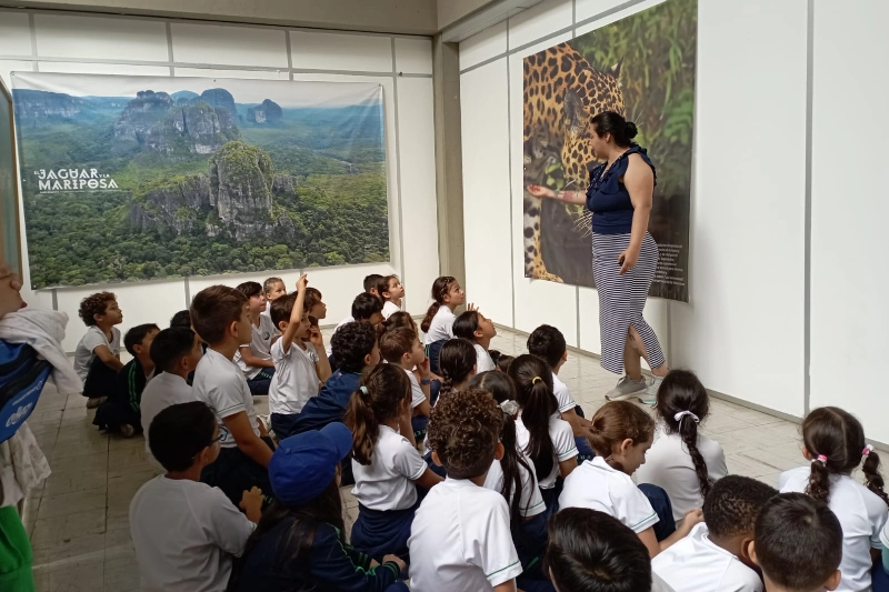 Guía explicando exposición a niños de primaria