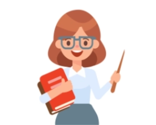 Ilustración de una docente con libros y puntero