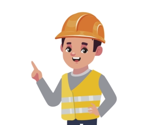 Ilustración de un trabajador con casco y chaleco de seguridad