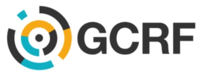 Logo de GCRF: icono circular de colores cian, amarillo y gris junto a las siglas del grupo.