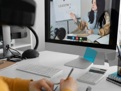 Clase en línea en monitor
