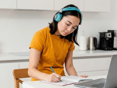 Estudiante en clase virtual de inglés