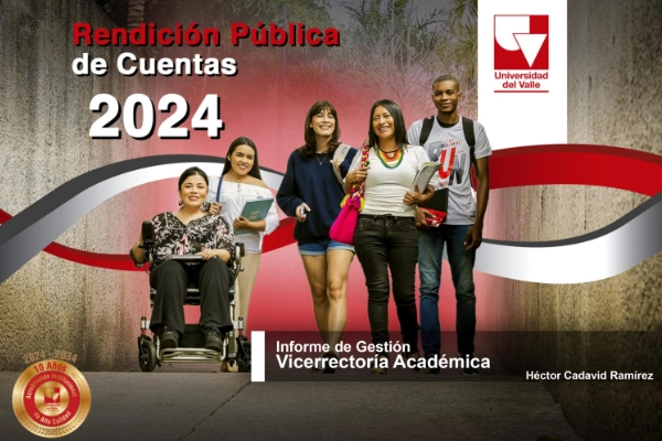 Portada Rendición de Cuentas 2024: Grupo diverso de estudiantes caminando por el campus.