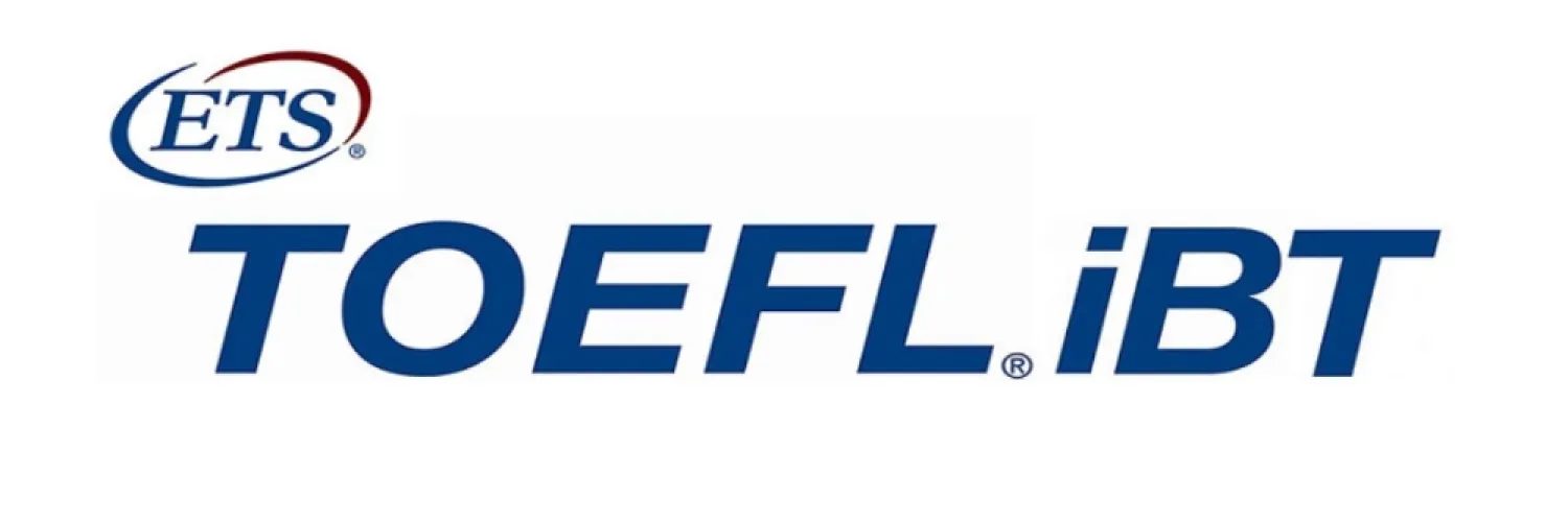 Banner Logotipo oficial del examen TOEFL iBT junto al sello de ETS