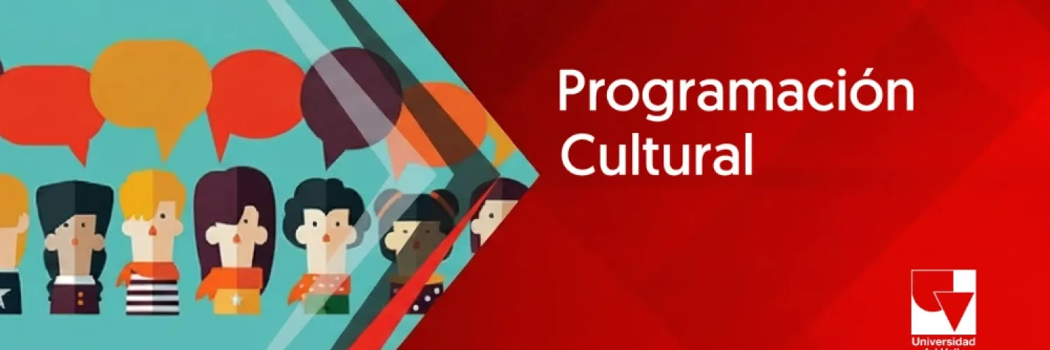 Banner de Programación Cultural que muestra ilustraciones de personas diversas con globos
