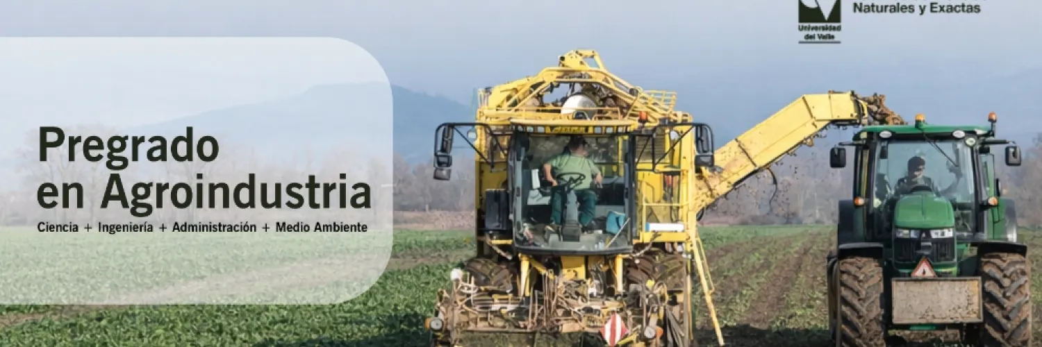 Banner de Agroindustria que muestra maquinaria agrícola (una cosechadora y un tractor)
